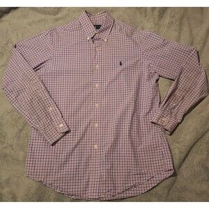Polo Ralph Lauren-Button Down Blue/Pink Shirt Men M Check Gingham Classic Plaid